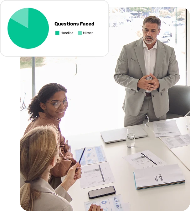 Financial team reviewing performance data in a meeting