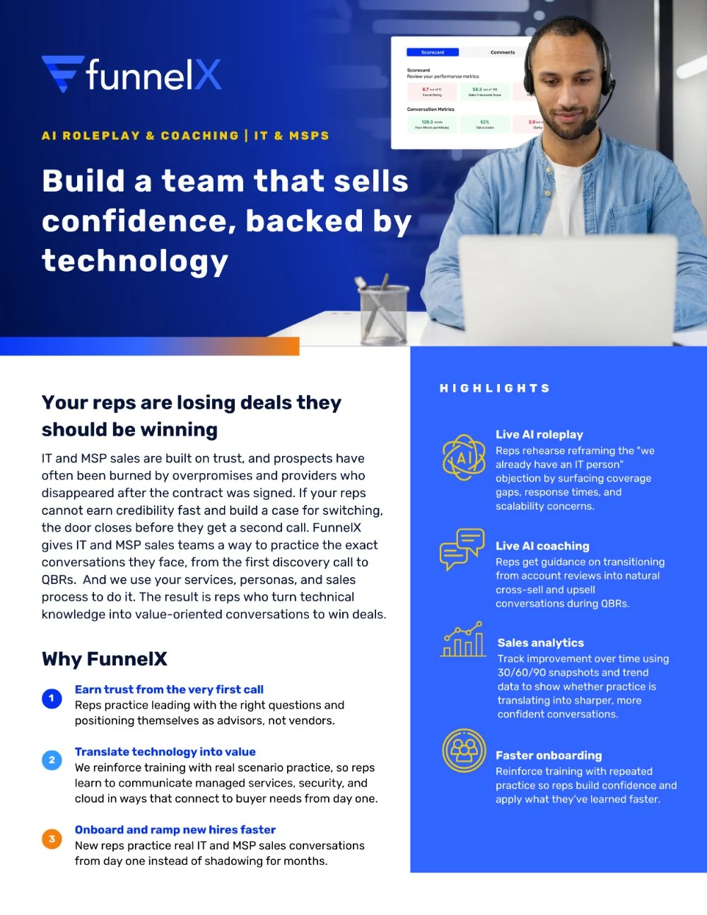 FunnelX IT and MSP datasheet: build a team that sells confidence, backed by technology